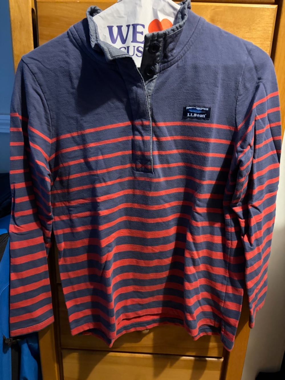 L.L. Bean Navy & Red Striped Quarter‑Button Pullover